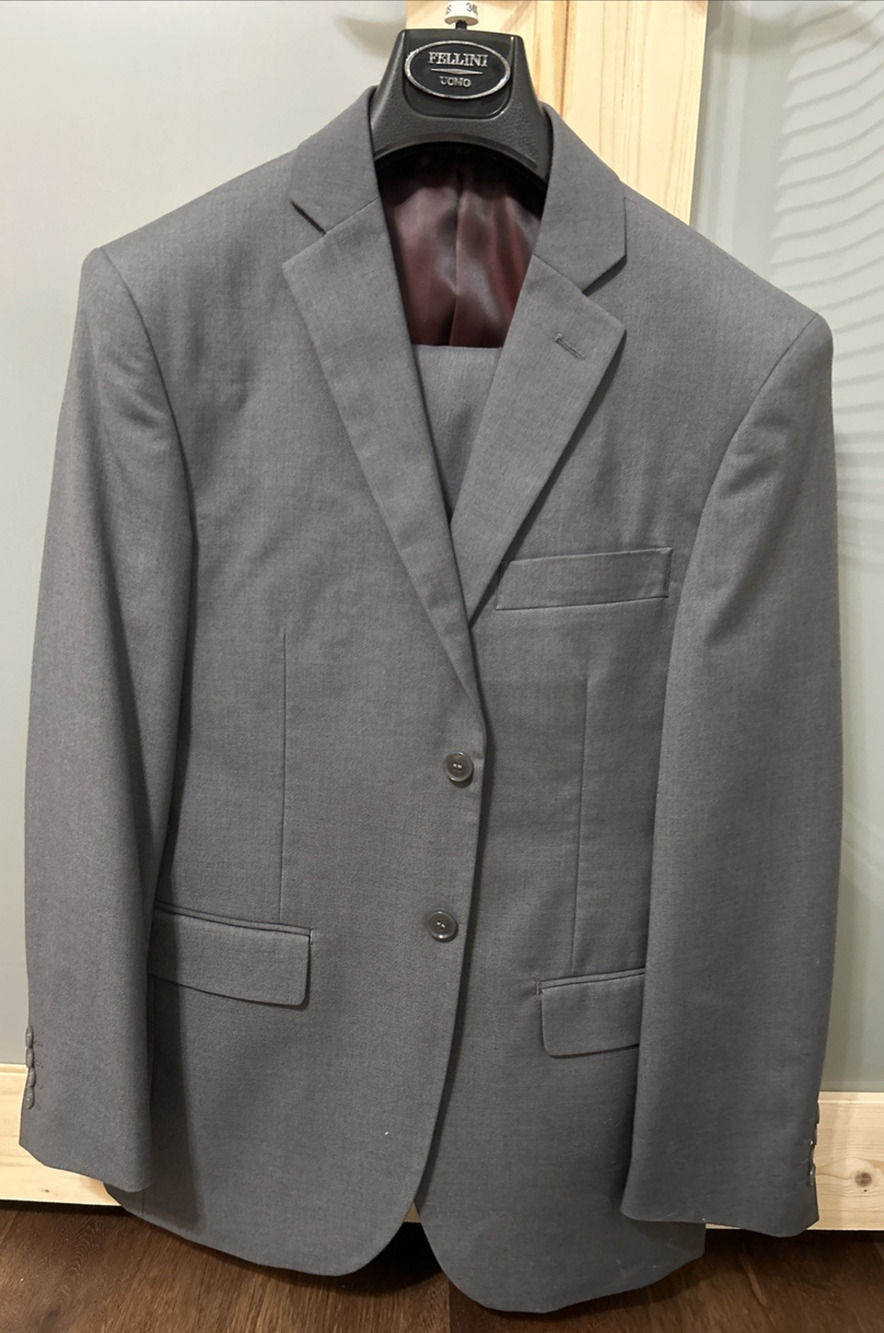 Fellini Uomo Blazer Suit Coat Jacket Gray Poly/Rayon- Mens 36S and 30 Pants